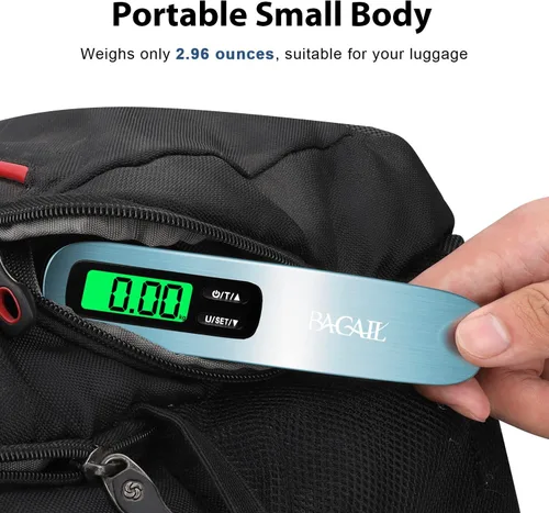Vista 5 de BAGAIL Báscula digital de equipaje, báscula de equipaje colgante de 110 libras con pantalla LCD retroiluminada, báscula de pesaje portátil