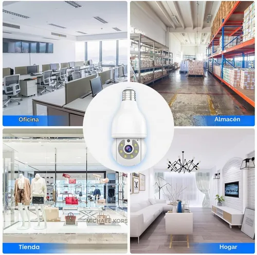 Vista 6 de EVERSECU HD 2K 3.0MP Cámara de seguridad de bombilla inalámbrica con conector de luz E27, seguimiento automático PTZ, audio de dos vías, visión