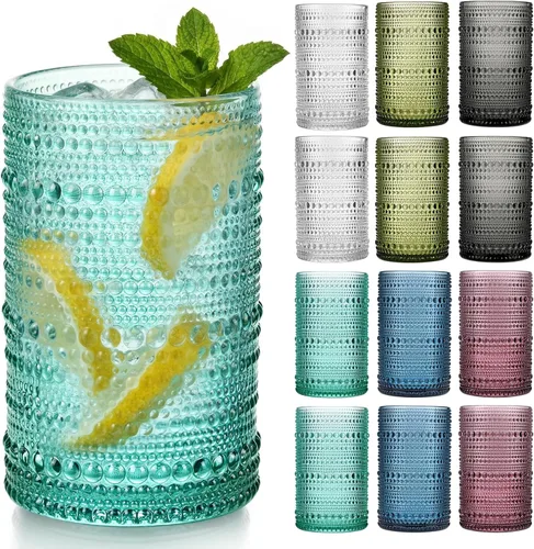 Vista 10 de Moretoes - Juego de 6 vasos de cristal vintage con forma de hobuña, color azul