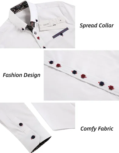 Vista 5 de COOFANDY Camisa de vestir para hombre de manga larga casual con botones