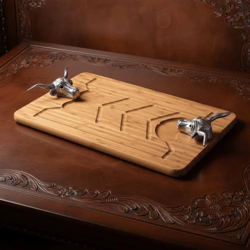 Vista 7 de Arthur Court - Tabla de tallar de madera de bambú con mango de aluminio, perfecta para servir carnes o aperitivos, 20 x 13 pulgadas