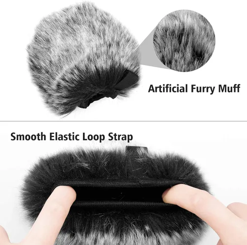 Vista 3 de Filtro Antipop de Parabrisas Compatible con AT2020, Funda de Espuma de Micrófono + Protector de Viento Peludo Compatible con Audio Technica at2020