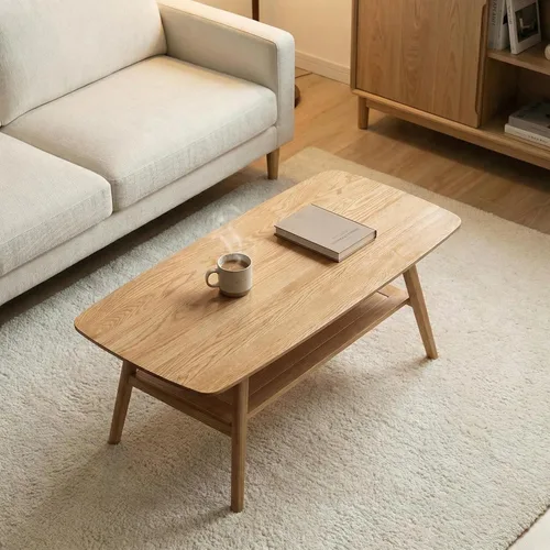 Vista 13 de Mesa auxiliar de madera maciza de 2 niveles para sala de estar (nogal, 31.49 pulgadas) Mid-century modern design with natural wood grain. Safe and