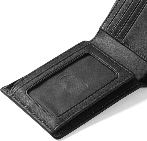 Vista 8 de Leatherology Billetera plegable de cuero para hombre con solapa para Negro Onyx