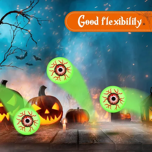 Vista 4 de Chalyna 100 globos oculares brillantes de Halloween de 1.1 pulgadas, bolas rebotantes que brillan en la oscuridad, juguetes luminosos de miedo