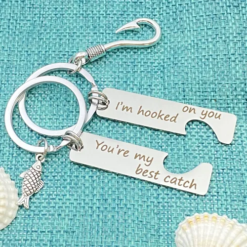 Vista 2 de xyqcy Llavero para parejas, regalo de aniversario para novio, novia, marido, esposa, I'm Hooked on You You're My Best Catch, juego de llaveros