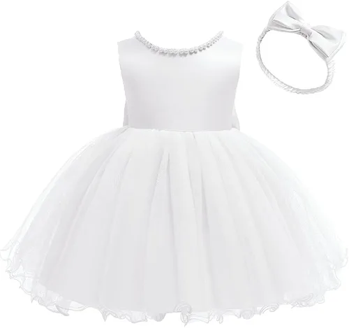Vista 2 de QDU Vestido de fiesta de tul para niña de flores, vestido de novia de princesa de flores para niña pequeña y bebé