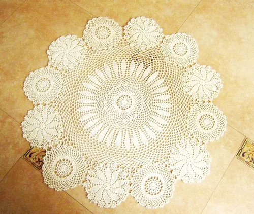 Vista 5 de Damanni Mantel de encaje hecho a mano de algodón hecho a mano, redondo, blanco, 39 pulgadas