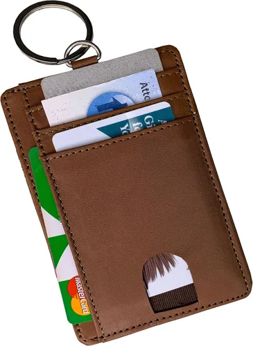 Vista 3 de IBRO Billetera delgada con bloqueo RFID para hombre con bolsillo para identificación, Beige Bronceado, Cartera Rfid