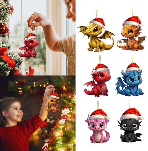 Vista 4 de 6 adornos colgantes para árbol de Navidad de dragón, adorno acrílico para colgar de Navidad, decoración gótica festiva, adorno decorativo