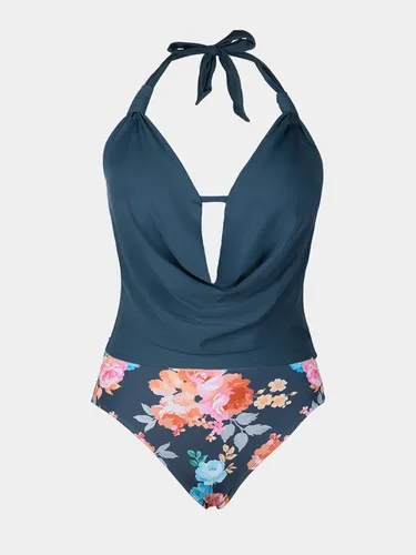 Vista 6 de CUPSHE - Traje de baño Tankini para mujer, escote Halter, cuello profundo en V, espalda baja