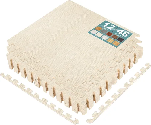 Vista 28 de Sorbus Losetas de suelo de madera veteada, esteras de espuma EVA entrelazadas, losetas de 3/8" de grosor para suelos de madera, esteras de ejercicio