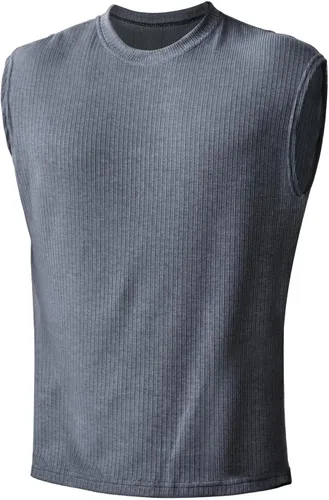 Vista 8 de Chalecos de yoga para hombre, chaleco sin mangas para hombre, cuello barco, acanalado, ganchillo, camisola sin mangas, chaleco de otoño y verano 2024