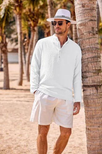 Vista 7 de COOFANDY Camisetas casuales Henley de manga larga para hombre, camisetas hippie de playa, camisetas de yoga y verano