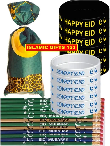 Vista 6 de Eid Favors - 144 pulseras de lápices Eid, bolsas de golosinas Eid, regalos para niños, Ramadán, novedad árabe