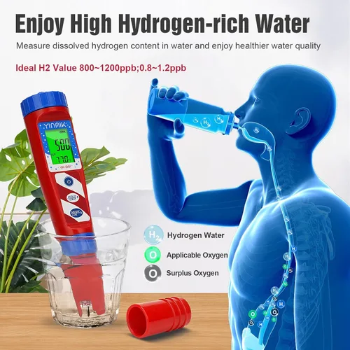 Vista 2 de Probador de agua de hidrógeno, probador de pH, medidor de pH digital para agua hidrogenada, medidor H2 (PPB/PPM), medidor de ORP Prueba de botella