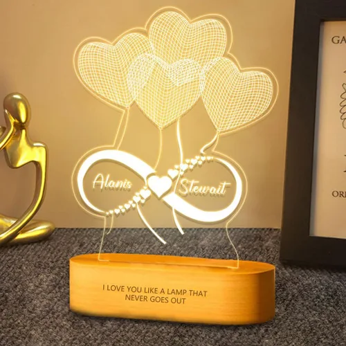 Vista 15 de Placa de acrílico con foto personalizada, regalos para aniversario, San Valentín, cumpleaños, luz nocturna LED personalizable, base de madera