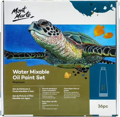 Vista 7 de Mont Marte MPOW3618 Pintura al óleo soluble en agua, diluida con agua, 1.2 x 0.6 fl oz (36 colores x 0.6 fl oz), juego de pintura al óleo mezclable