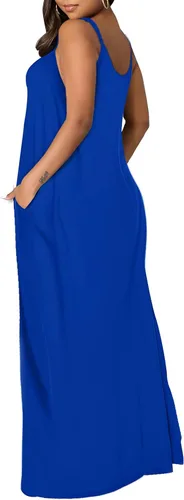 Vista 4 de OFEEFAN - Maxivestido de verano para mujer, diseño con tirantes delgados y bolsillos.