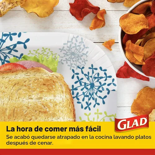 Vista 5 de Glad Everyday - Platos redondos de papel, platos desechables de postre y aperitivo con estampado de hortensias azules para comidas y fiestas, a