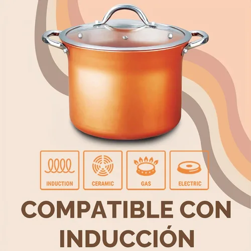 Vista 6 de CONCORD Juego de ollas de 6.6 litros de cobre con revestimiento antiadherente, olla de cazuela de la serie Coppe-Ramic, utensilios de cocina