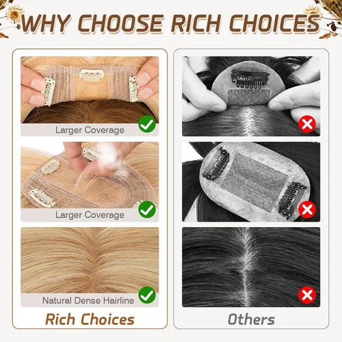 Vista 149 de Rich Choices Pelucas con topper de cabello para mujeres, cabello humano real 100% Remy, sin flequillo, para mujeres con adelgazamiento en la parte