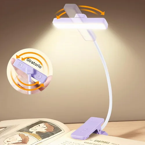 Vista 2 de VAVOFO Luz de Libro Recargable Giratoria: 24 LEDs Luz de Lectura, 3 Colores y 9 Niveles de Brillo Lámpara de Libro, Cuidado de Ojos 120 Horas