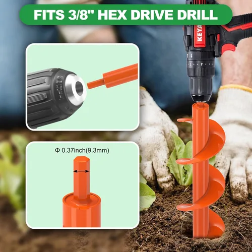 Vista 2 de SELEWARE Broca de taladro para plantar – Broca de taladro de jardín de alta resistencia de 3 x 12 pulgadas, se adapta a taladro hexagonal de 3/8