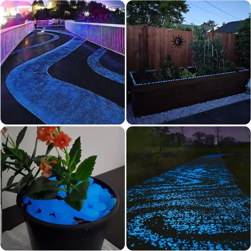 Vista 7 de NAMTSO Rocas que brillan en la oscuridad al aire libre, 200 piezas de rocas solares azules para paisajismo, decoración al aire libre que brillan