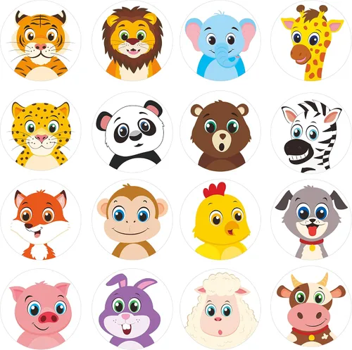 Vista 2 de 600 adorables calcomanías redondas de animales terrestres en 16 diseños con línea perforada versión ampliada (cada uno mide 1.5 pulgadas de diámetro)