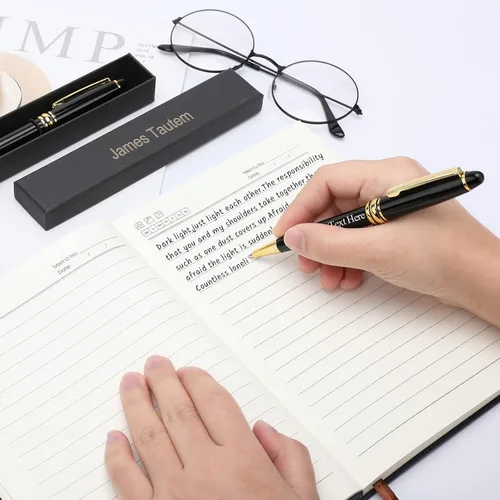 Vista 5 de Bolígrafo personalizado, bolígrafo personalizado con caja de regalo de lujo, 2 bolígrafos grabados con giro, bolígrafo grabado con tu nombre