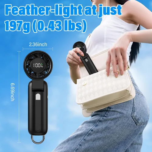 Vista 6 de Ventilador turbo portátil 4 en 1, mini de alta velocidad de 10000 RPM, plegable de 180°, 1-100 velocidades, hasta 15 horas de uso, batería de 5000