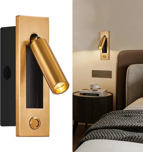 Vista 9 de Luz de lectura montada en la pared con USB, luz LED de lectura de cabecera con interruptor, luces de lectura empotradas ajustables para cabecero