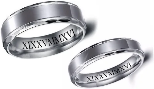 Vista 2 de Anillo de pareja de dos tonos de acero inoxidable personalizado grabado gratis - Ships from USA