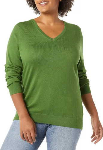 Vista 3 de Tienda Essentials - Suéter ligero de manga larga con cuello en V para mujer, de ajuste clásico (disponible en talla extragrande)