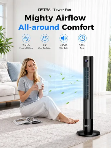Vista 8 de OSTBA Ventilador de torre de 43 pulgadas para dormitorio, oscilante de 85°