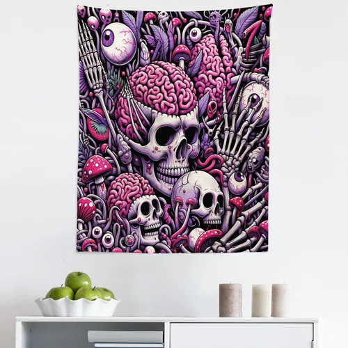 Vista 168 de Ambesonne Tapiz de hongos, atmósfera psicodélica, escena astral estrellada con motivos orientales trippy, decoración de tela para colgar en la pared
