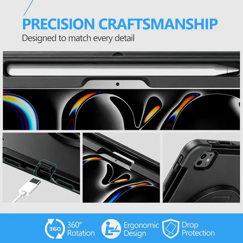 Vista 8 de Funda para iPad Pro 11 M5 2025/M4 2024: Funda protectora para iPad Pro de 11 pulgadas 5ª generación con protector de pantalla, soporte, asa y correa