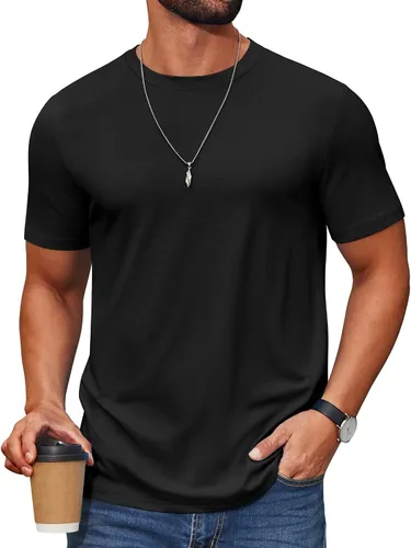 Vista 22 de COOFANDY Camiseta de manga corta para hombre, de mezcla de algodón, cuello redondo, informal, para verano, básica Verde militar