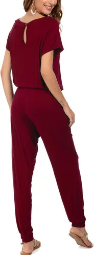 Vista 3 de DouBCQ Mono de manga corta, con cintura elástica y bolsillos, informal, para mujer