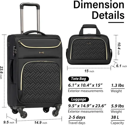 Vista 7 de Coolife Maleta de equipaje de mano con ruedas, bolsa de viaje ligera con ruedas (azul, de mano de 20 pulgadas)