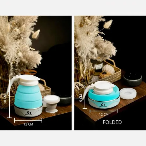 Vista 5 de Nikao Home - Hervidor eléctrico plegable con espumador de leche y taza plegable, hervidor de viaje, hervidor de té portátil para viajes, mini Azul