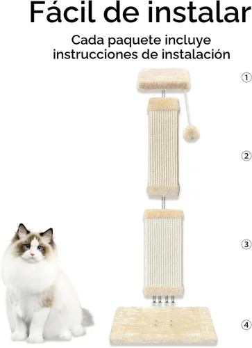Vista 4 de Rascador para gatos de interior, rascador de sisal para gatos de 32 Beige