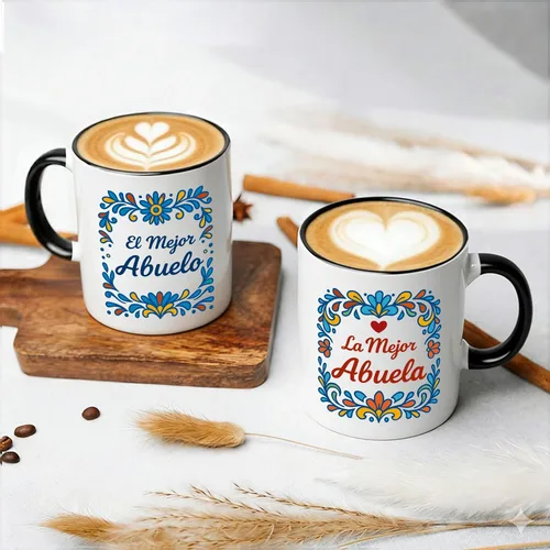 Vista 3 de Breezy Valley Regalos para abuelos españoles, tazas para la mejor abuela y abuelo, juego de tazas de café La Mejor Abuela y El Mejor Abuelo, Regalos