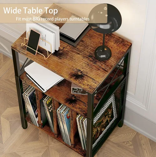 Vista 5 de Soporte para tocadiscos de 3 niveles, tocadiscos de almacenamiento de discos de vinilo para discos de vinilo, mesa de tocadiscos con capacidad