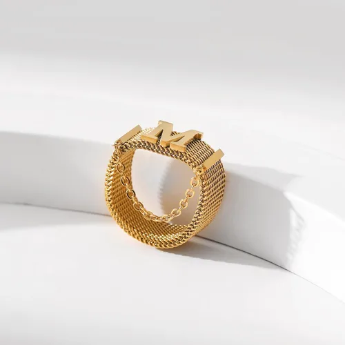 Vista 2 de Yumikoo Anillos de cadena de oro Hip Hop Anillos de acero inoxidable de titanio para mujer