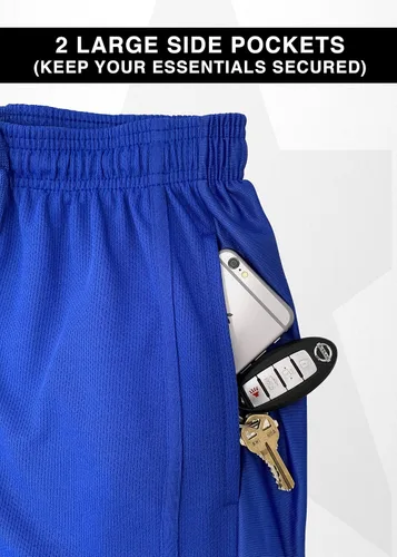 Vista 4 de Starting 5 Pantalones cortos de baloncesto para hombre con bolsillos, pantalones cortos de entrenamiento de gimnasio para hombre, paquete de 4