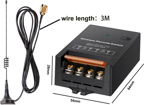 Vista 2 de Interruptor remoto inalámbrico de 12 V, relé DC12V/24V/48V/72V/30A, interruptor RF inalámbrico bidireccional con función de retroalimentación