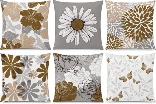 Vista 12 de COMMINY Juego de 6 fundas de almohada decorativas de 16 x 16 pulgadas / 16.0 x 16.0 in., diseño de margaritas y margaritas para sofá, moderna funda