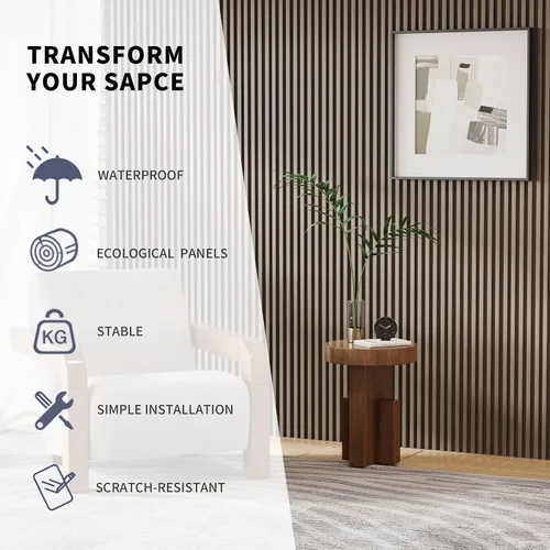 Vista 6 de POHARE WPC - Paneles de pared de listones, 8 unidades de 95 x 6 pulgadas, listones decorativos de madera acústica para pared y techos, paneles